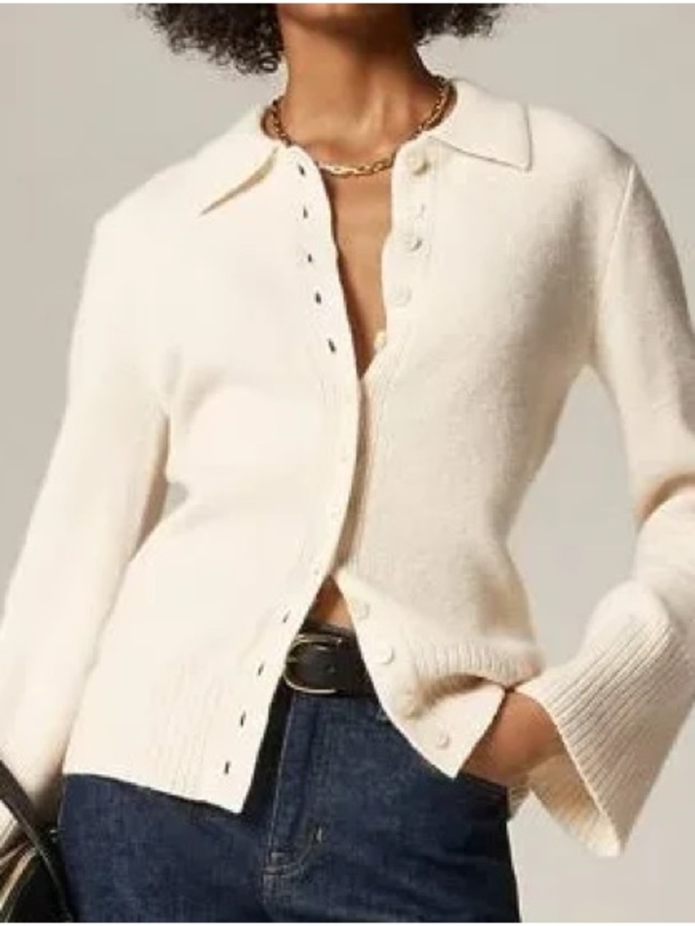 J. Crew Cream Collared Button-Up Wool Blend Cardigan